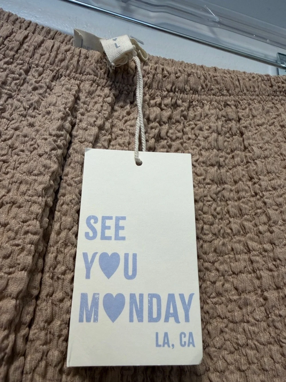 See You Monday Wide Leg Textured Pants in Tan - Picture 2 of 5